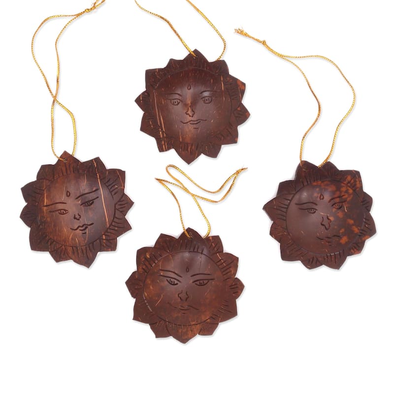 Novica Handmade Tegalalang Sun Coconut Shell Ornaments (Set Of 4)