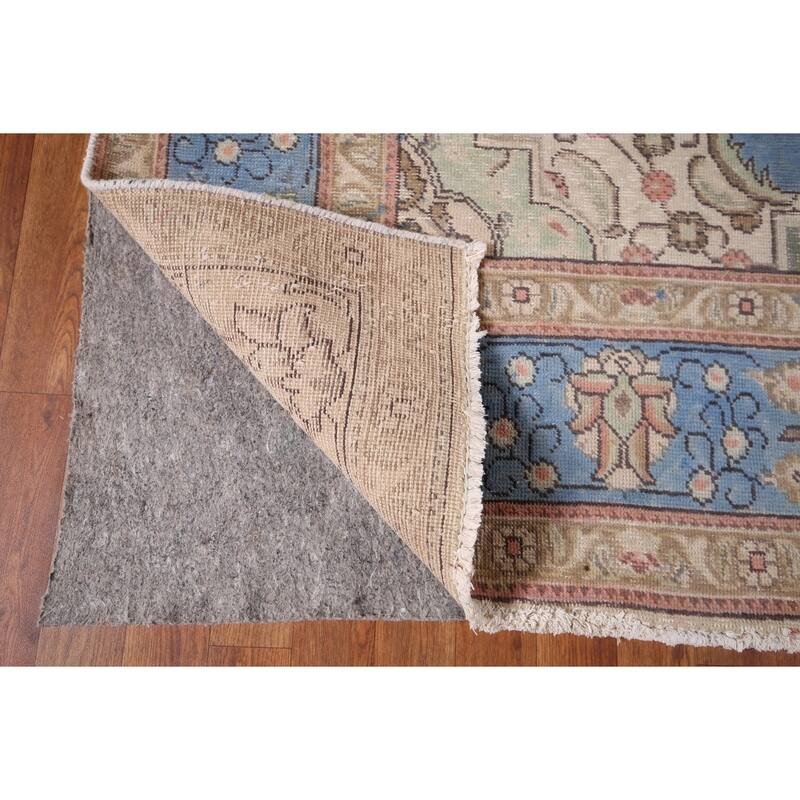 Blue Tabriz Persian Vintage Area Rug Handmade Wool Carpet - 6'6" x 9'10"