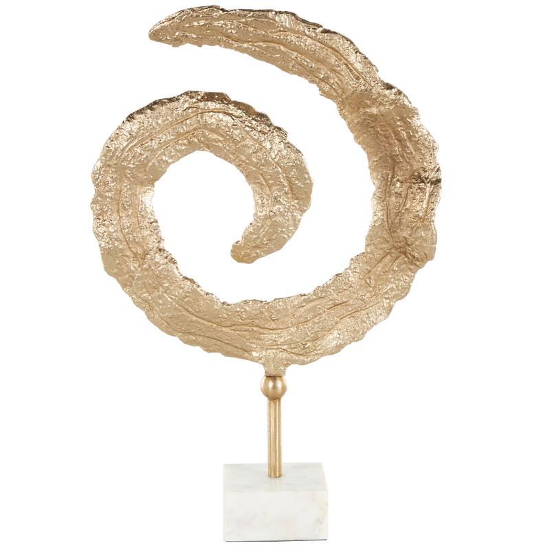 Gold Aluminum Metal Textured Spiral Abstract Decorative Sculpture with Marble Base