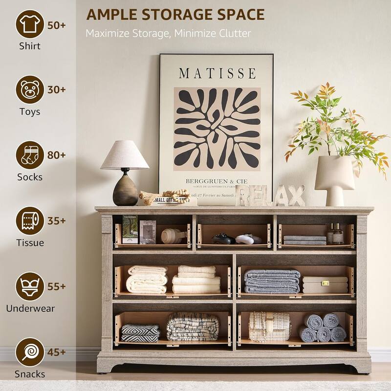 Farmhouse 7-Drawer Dresser for Bedroom, Wood Rustic Chest of Drawers