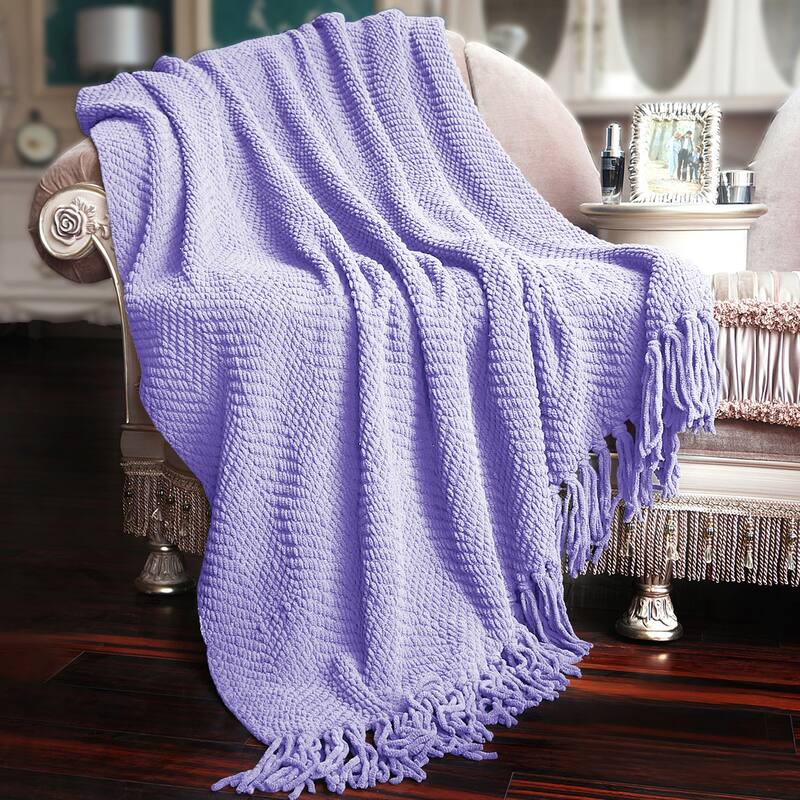 Knitted Tweed Couch Throw - 60" x 80" - Lavender