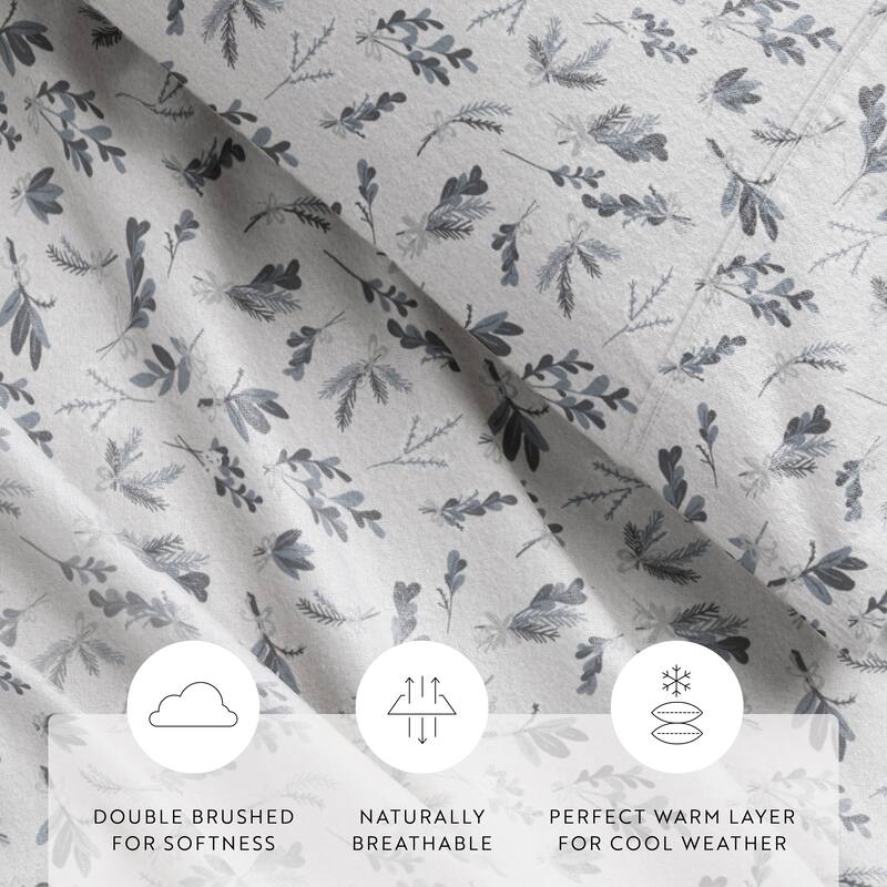 Becky Cameron Botanical 4 Piece 100% Cotton Brushed Flannel Deep Pocket Bed Sheet Set