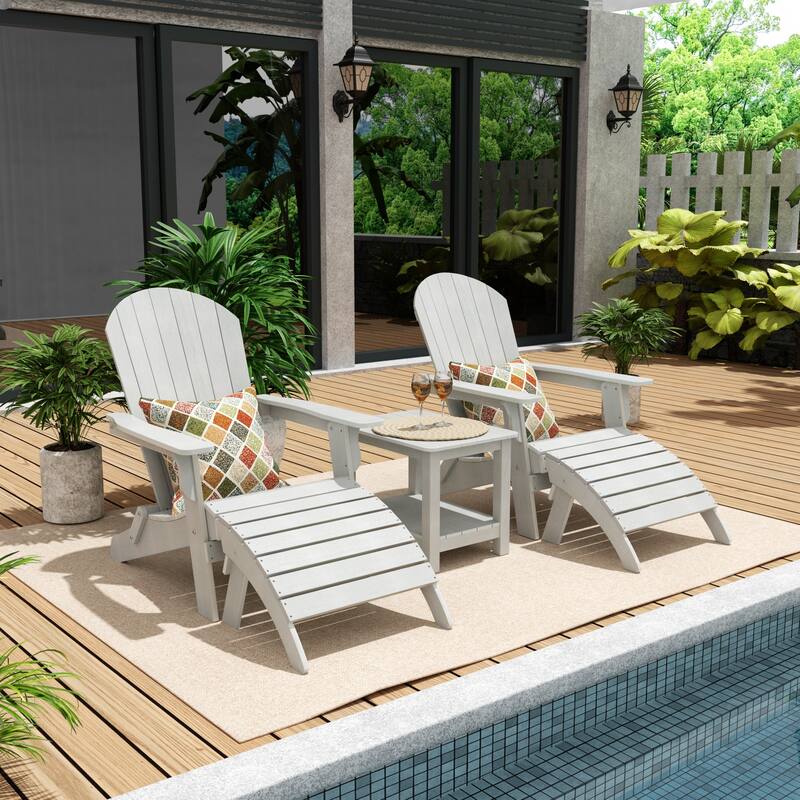 Vineyard HIPS Outdoor Folding Eco-Friendly All Weather Seashell Adirondack Chairs (5-Piece Conversation Set) - White