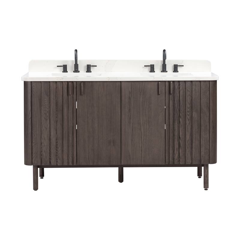 Avanity Blakely 61 in. Vanity Combo in Brown Oak finish with Calacatta Quartz Top