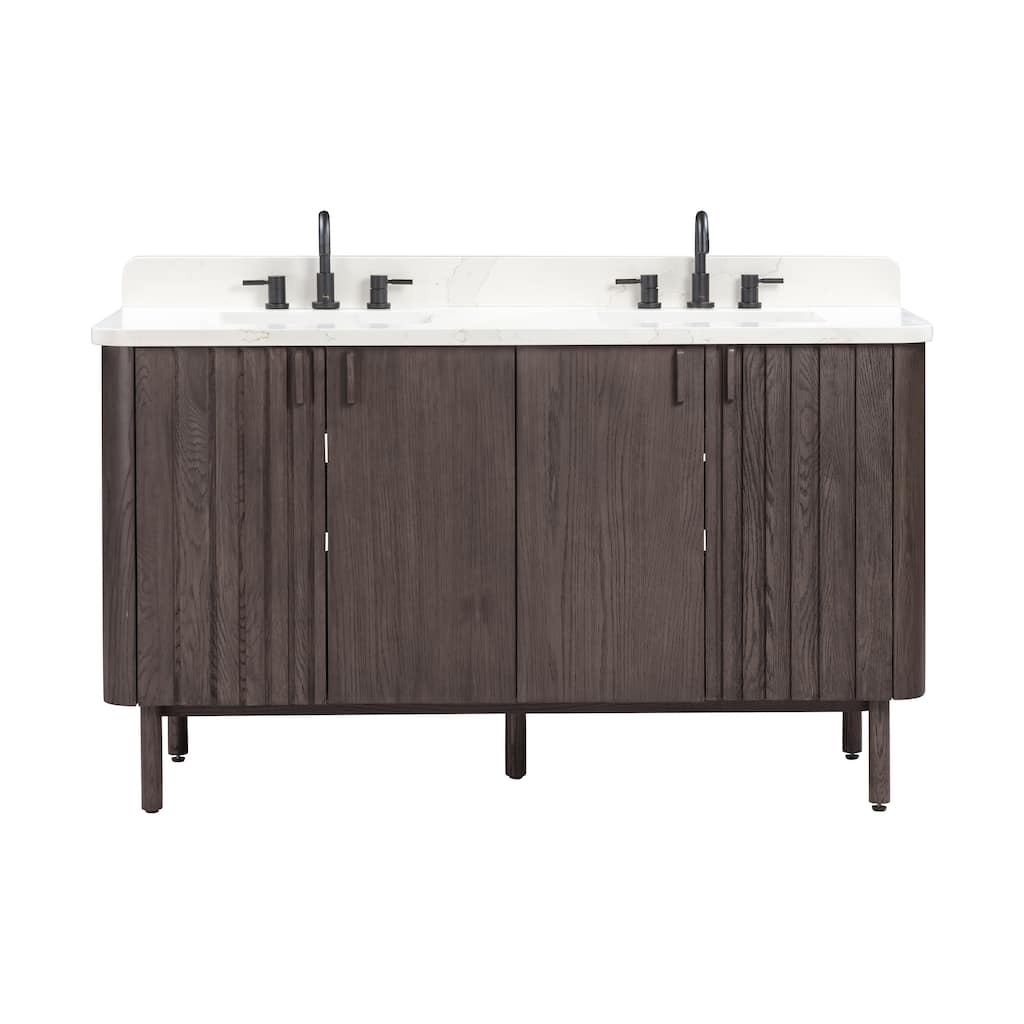 Avanity Blakely 61 in. Vanity Combo in Brown Oak finish with Calacatta Quartz Top