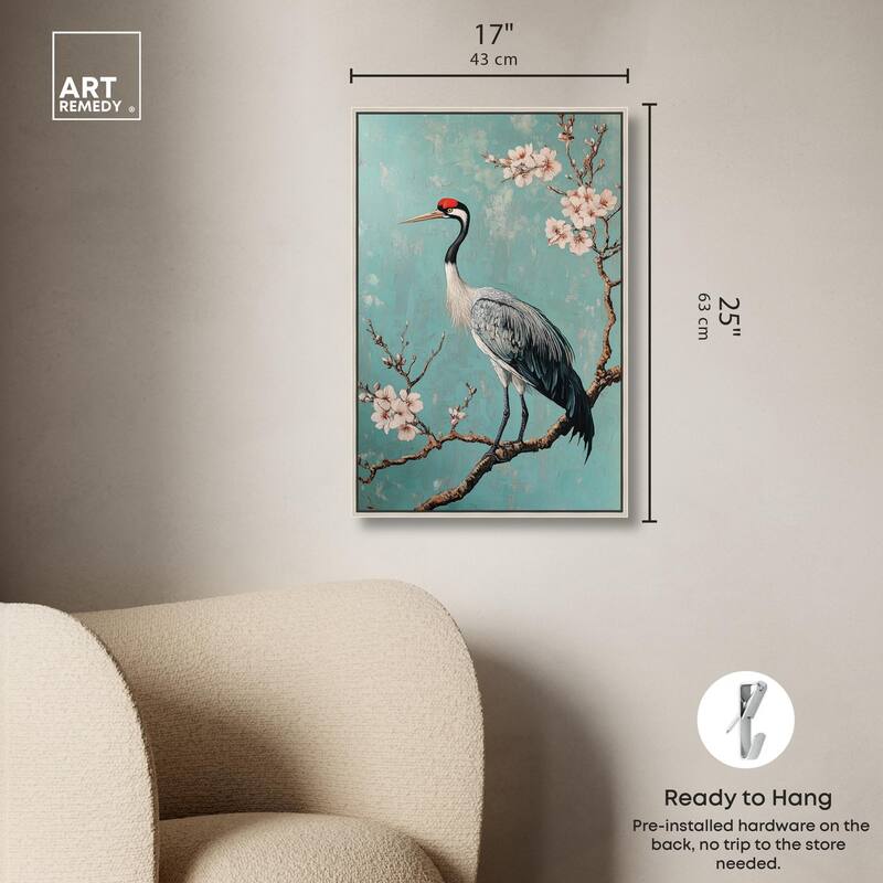 Crane in Blossom Canvas by Art Remedy