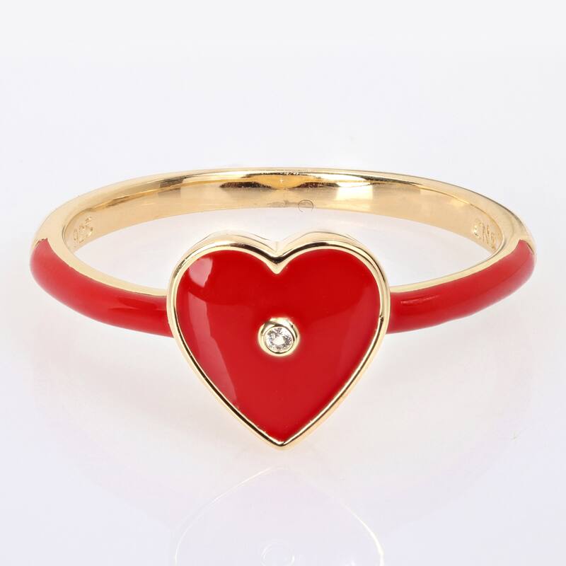 Miadora Created White Sapphire Heart Enamel Ring in Yellow Plated Sterling Silver