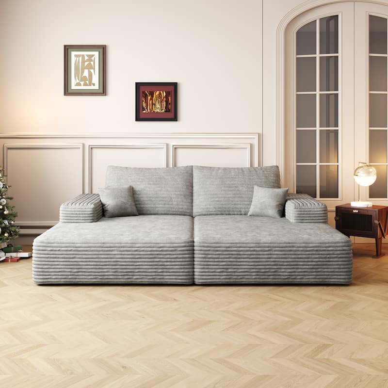 Floor Standing Modular Sleeper Sofa Bed Corduroy Double Chaise Lounger