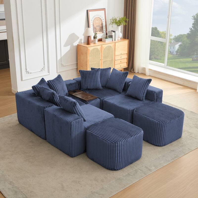 137.5" U-Shaped Sectional Sofa with Coffee Table Board and Ottoman