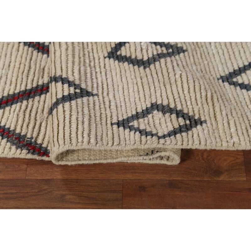 Modern Geometric Moroccan Runner Rug Hand-Knotted Wool Carpet - 3'11"x 11'7"