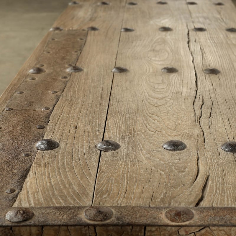 Vintage Iron-Studded Reclaimed Door Coffee Table Approx. 68-70 Inches Wide 24-26 Inches Deep