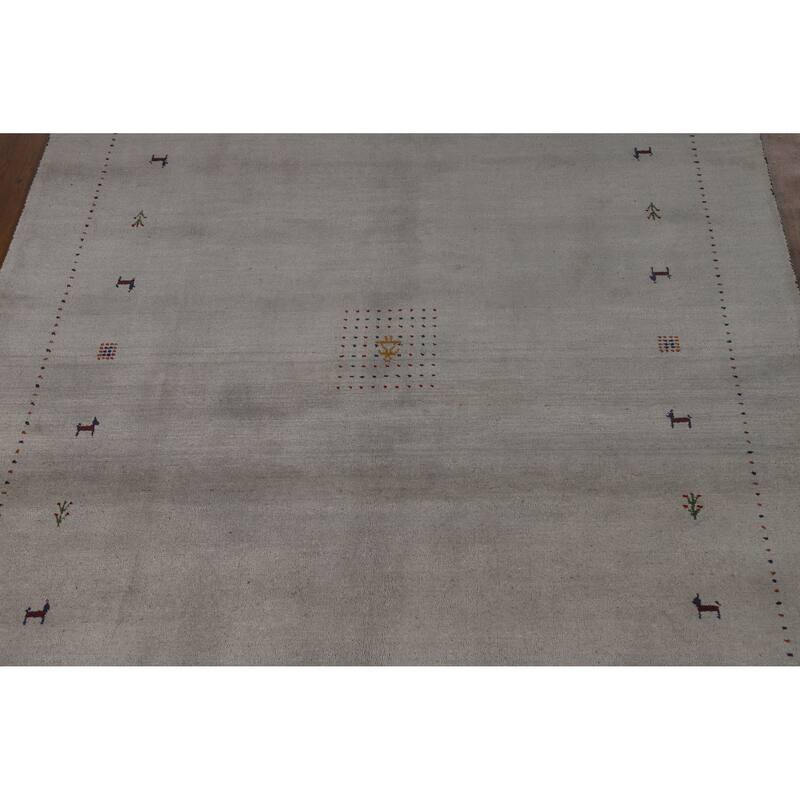 Hand Knotted Oriental 100% Wool Carpet Tribal Animal Pictorial Greys & Charcoal Gabbeh Area Rug - 7' 9'' X 5' 9''
