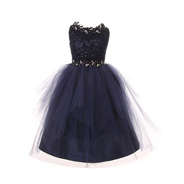 navy sequin flower girl dress