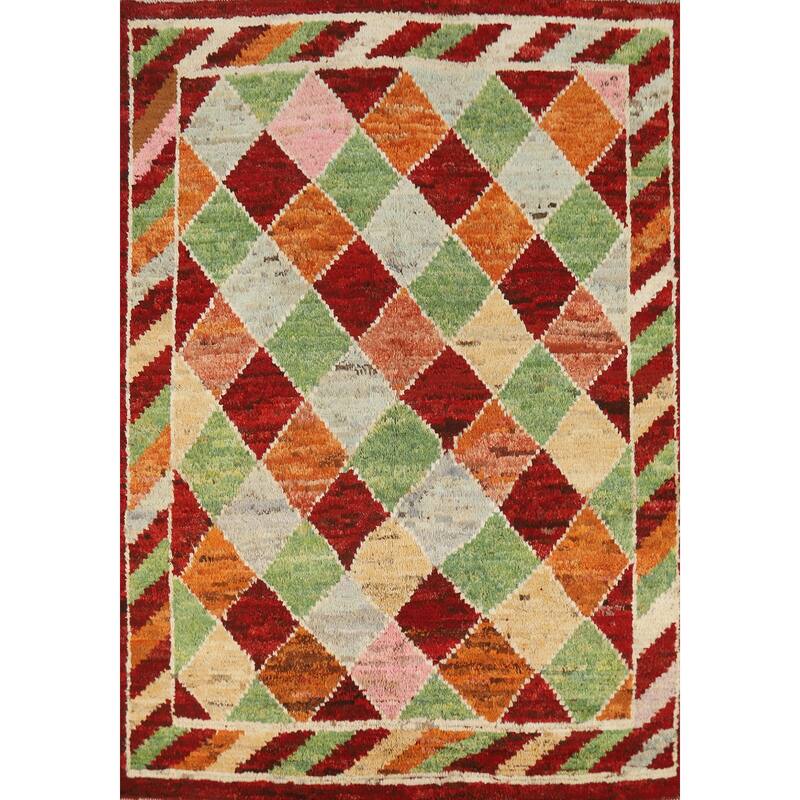 Trellis Geometric Moroccan Rug Hand-Knotted Wool Carpet - 5'1" x 6'5"
