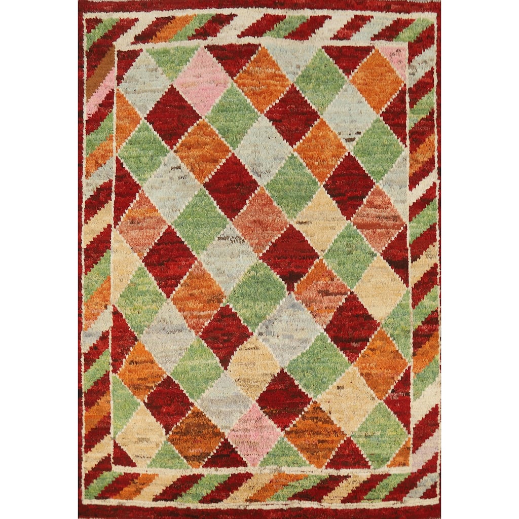 Trellis Geometric Moroccan Rug Hand-Knotted Wool Carpet - 5'1" x 6'5"
