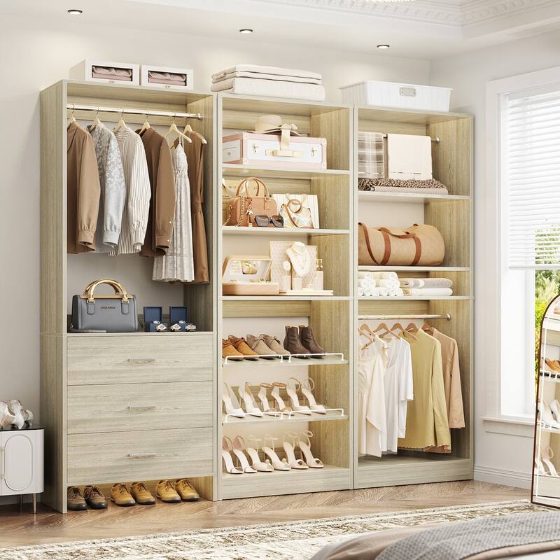 Set of 3 Closet Organizer with Drawers and Shoe Rack, Freestanding Closet System for Bedroom or Walk-in Closet