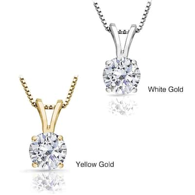 Auriya 14k Gold Round Solitaire Diamond Necklace 1 carat TDW (J-K, I1-I2)