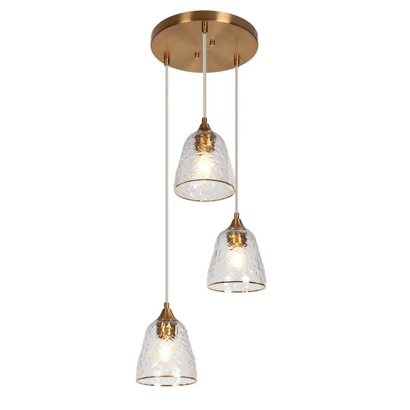 Modern 3-Light Gold Chandelier Glass Cone Pendant Lights for Kitchen Island