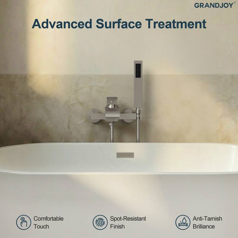 GRANDJOY Wall-mount Waterfall Bathtub Faucet with Handheld Shower