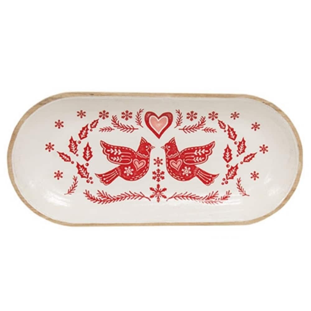 Yuletide Cardinal Oval Wooden Tray