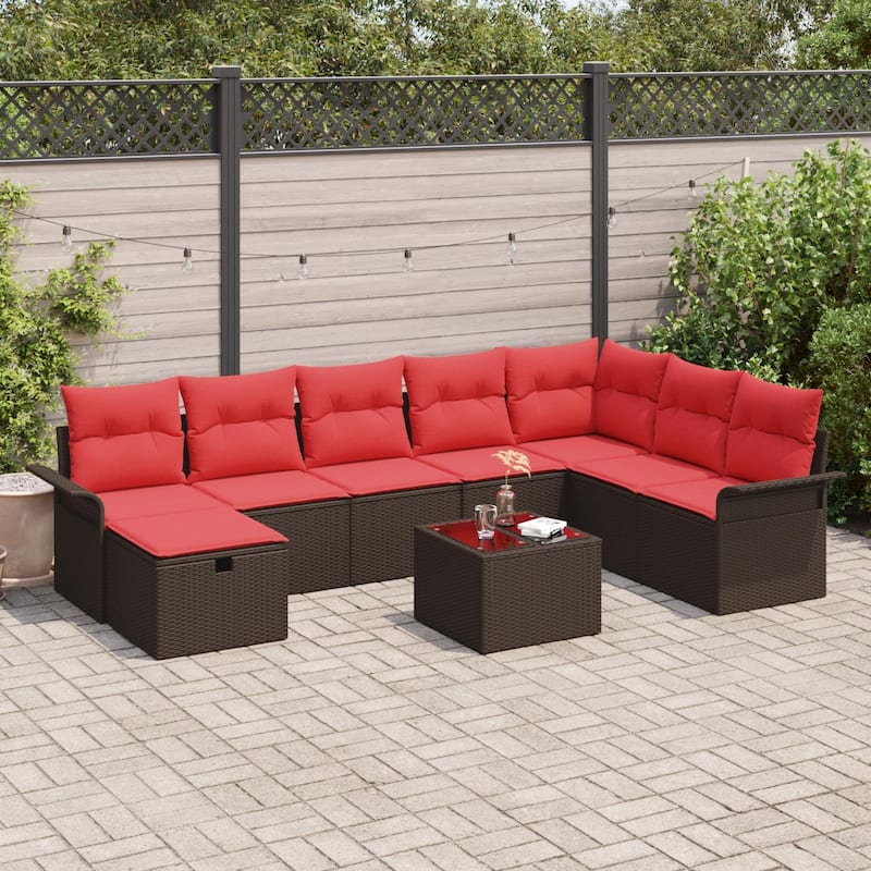 vidaXL 8/9 Piece Garden Sofa Set with Cushions - Brown and Red-with table - 117.1×73.8×27.2
