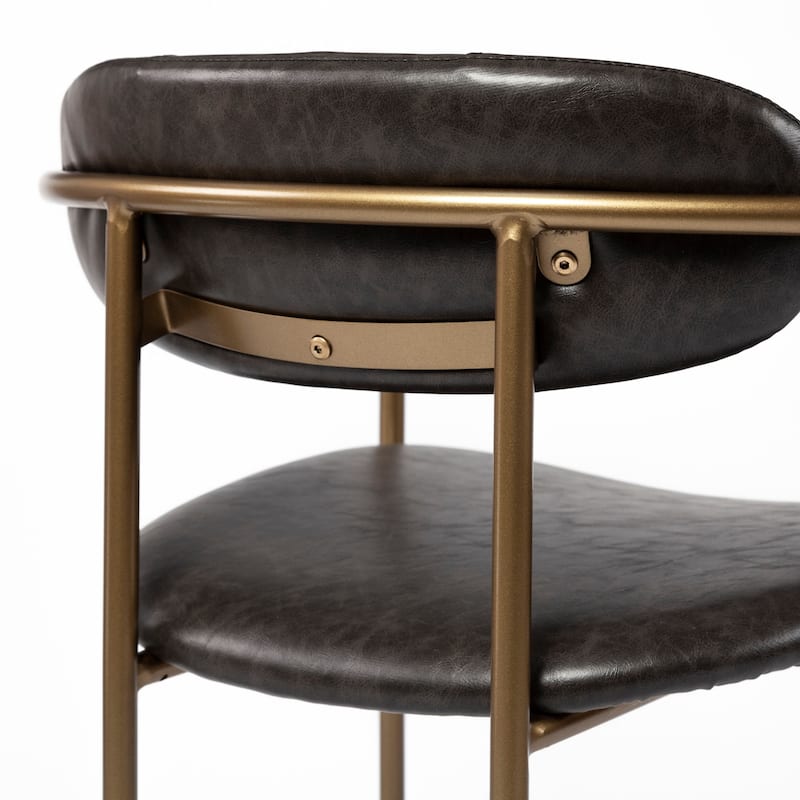Parker Brown Faux Leather Seat Gold Metal Dining Chair (Set of 2) - 21.6"W x 21.2"D x 28.7"H