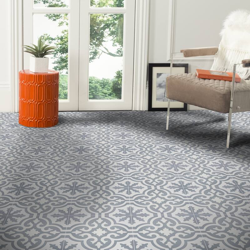 Argana Handmade Cement Tile, 8x8, Grey/White