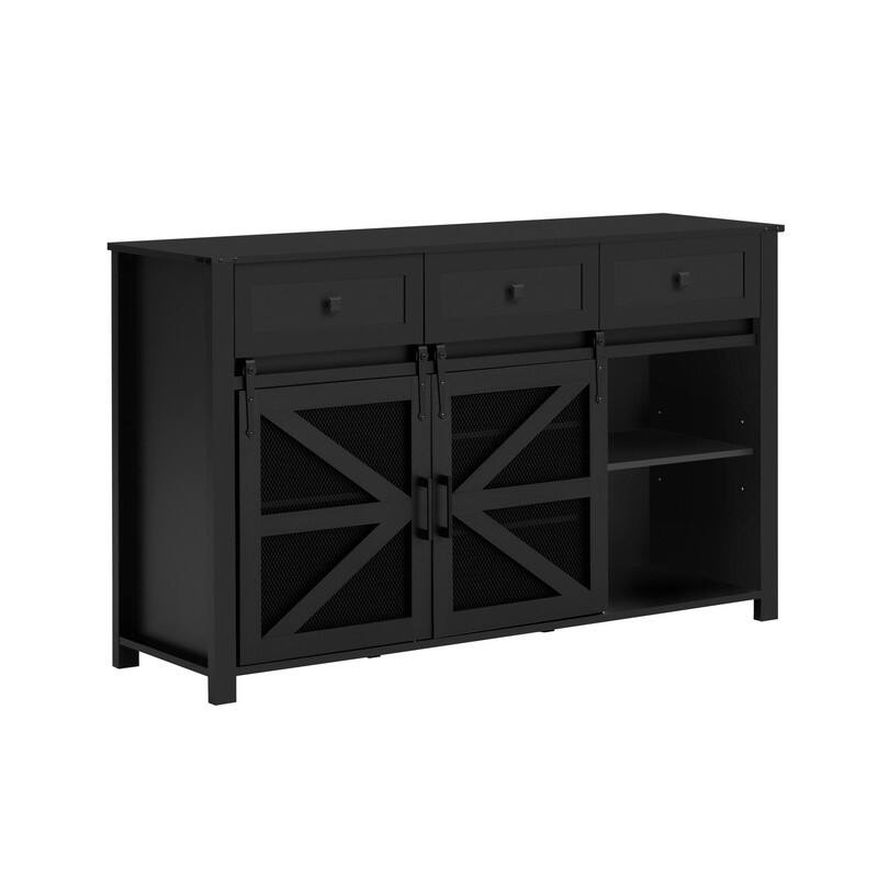 Farmhouse 55" Sideboard with 2 Sliding Barn Doors and 3 Drawers for Stylish Home Storage Solution