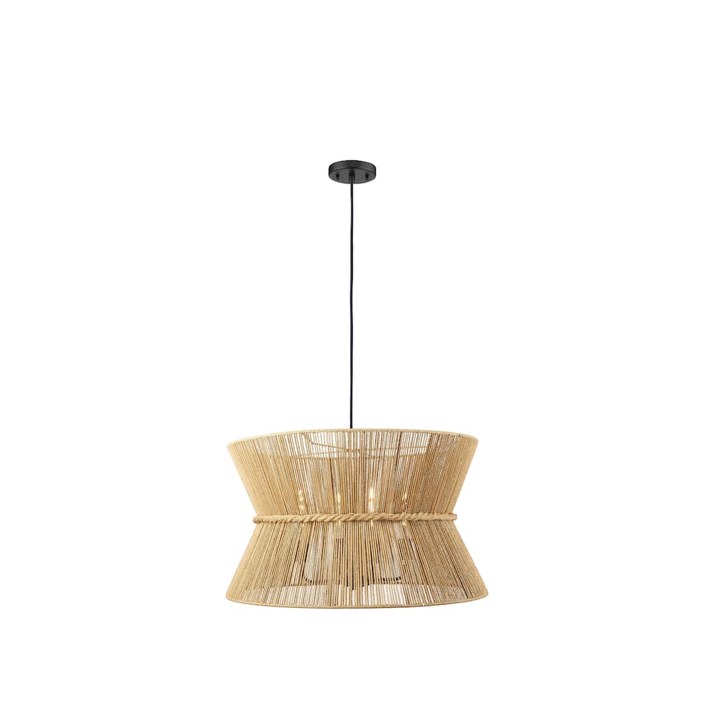Innovations Lighting Coventry - 4 Light 28" Cord Hung Pendant - Matte Black Finish - Natural Shade