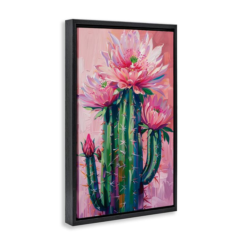 Stupell Pink Blossomed Cactus Framed Floater Canvas Wall Art Design By LSR Design Studio