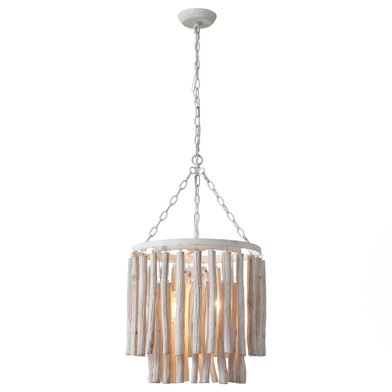17" Coastal 2-Tier 4-Light Round Fringe Whitewashed Wood Chandelier - 16.93 " D x 16.93 " W x 29.13" H