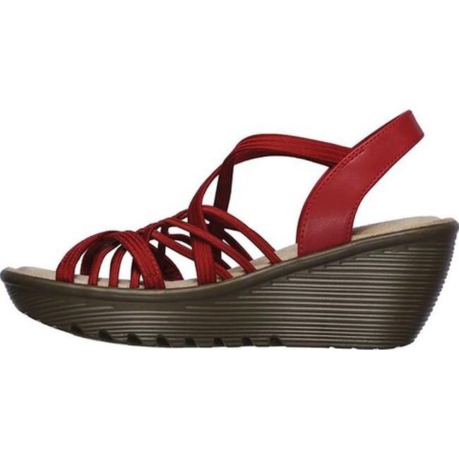 red strappy wedge sandals