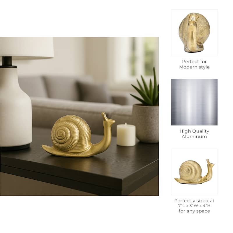 Decorative Metal Snail Figurine Statue - 7", Gold & Metallic - 6.75"
