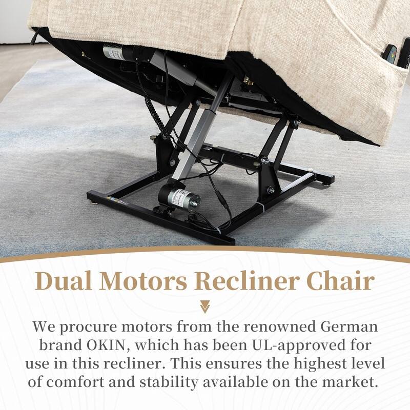 Deluxe Version Dual Motors Power Lift Recliner,Lay Flat 74.8 " Length,100% Polyester,Message/Heat,Eazy Assemble