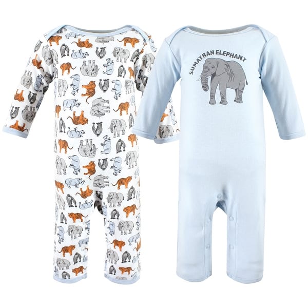 slide 1 of 1, Touched by Nature Organic Cotton Coveralls, Endangered Elephant 0-3 Months - Endangered Elephant