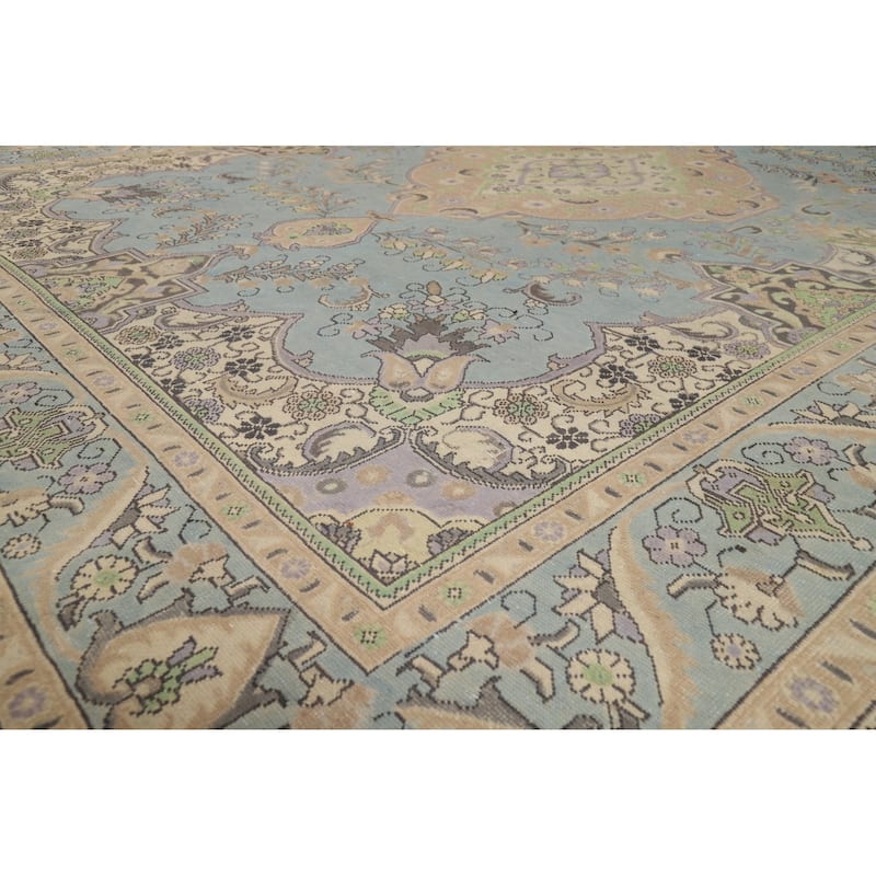 Light Blue Tabriz Persian Area Rug Handmade Bedroom Wool Carpet - 9'5"x 12'5"
