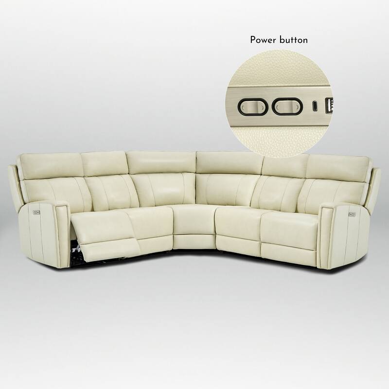 104" W 3-Color Genuine Leather Power Reclining sectional sofa With Zero Gravity, USB&USB-C Ports, 2 Stationary Armlesschairs