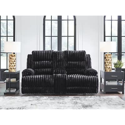 Signature Design by Ashley Higgesbee Black Reclining Loveseat with Console - 81" W x 48" D x 44" H