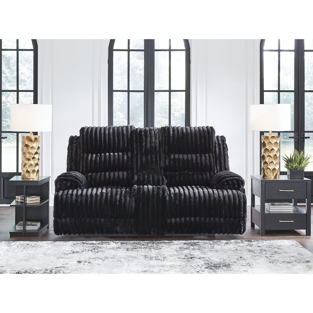 Signature Design by Ashley Higgesbee Black Reclining Loveseat with Console - 81" W x 48" D x 44" H
