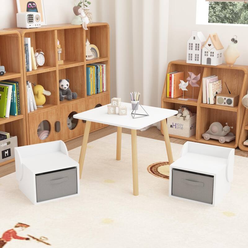 Kids Table and 2 Chair Set with Storage Bins, 3-Piece Toddler Activity Play Table for Arts & Crafts, Reading, Drawing