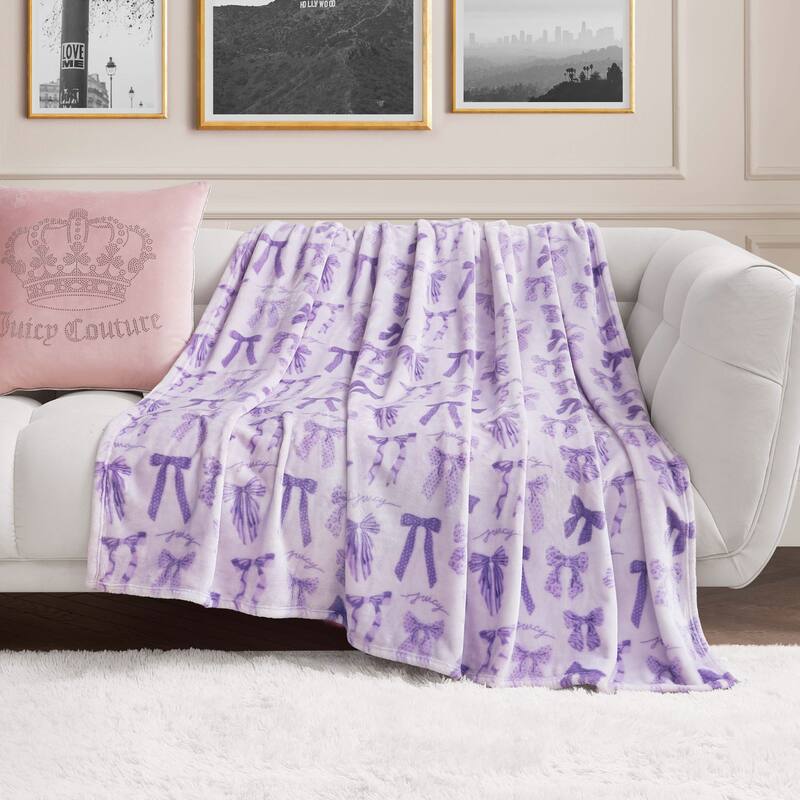 Juicy Couture 60"x70" Plush Throw Blankets - 60" x 70" - Bow Purple