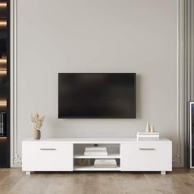 Modern Style 62.99" TV Stand with Open Shelves and 2 Storage Cabinet for TVs Up to 70"