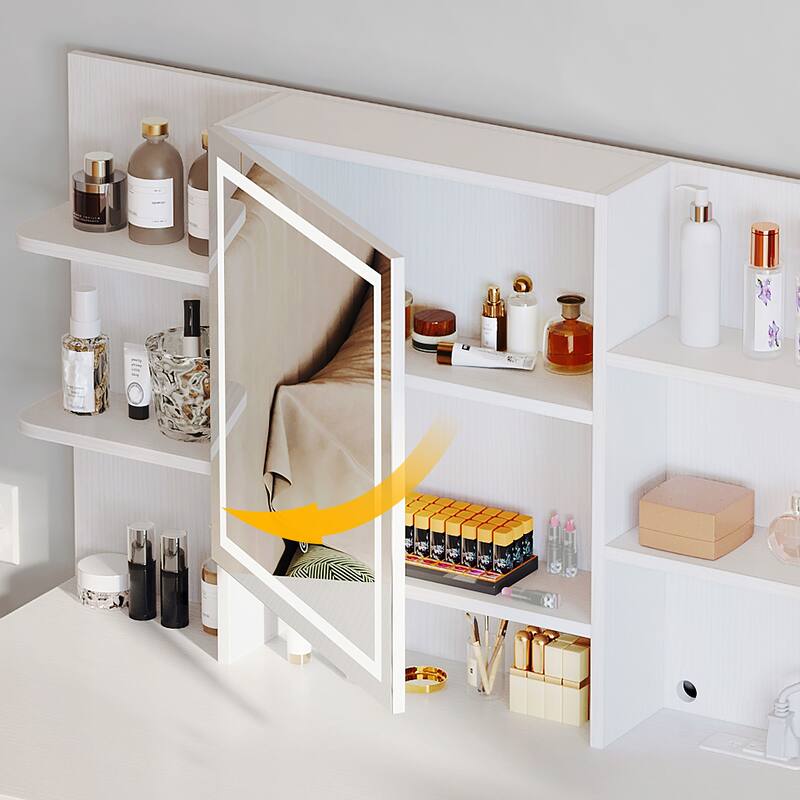 Moasis 3 Drawers Vanity Desk with Mirror Lights and Hidden Storage Shelves