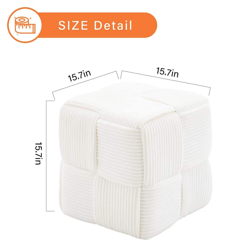 Soft Corduroy Fabric Ottoman Stool for Home Bedroom Living Room Vanity Chair Comfortable