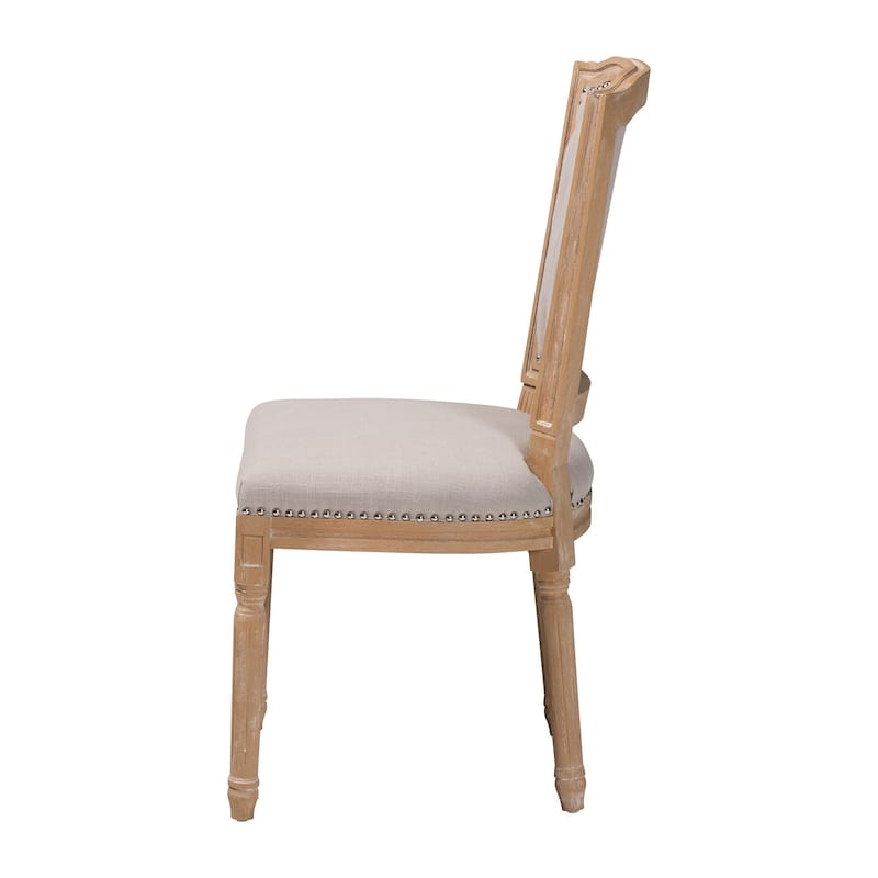 Baxton Studio Estelle Shabby Chic Rustic French Country Weathered Oak Beige Linen Button-tufted Chair