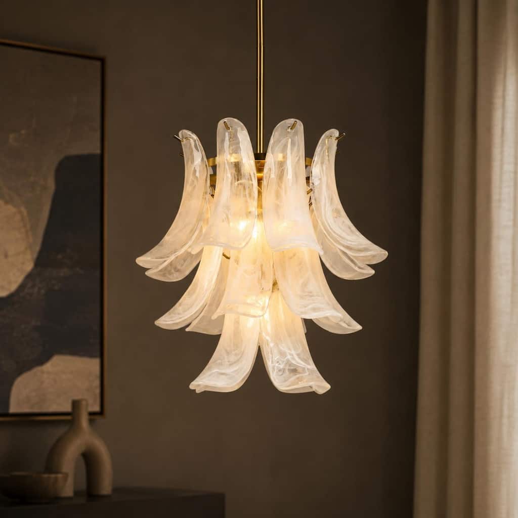 LALUZ Lumira Modern Vintage Glam 4-Light Petal Chandelier 3-Tier Art Glass Ceiling Light - Diameter 18.1" × Height 18.1"