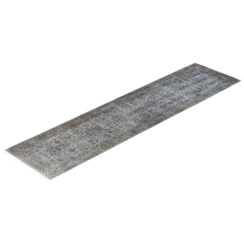 Fine Vibrance One-of-a-Kind Hand-Knotted Runner Rug - Gray, 2' 7" x 10' 7" - 2' 7" x 10' 7"