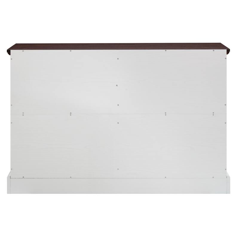 GDFStudio - White Modern Farmhouse 6-Drawer Dresser with Oak Grain Top and Smooth Metal Slides