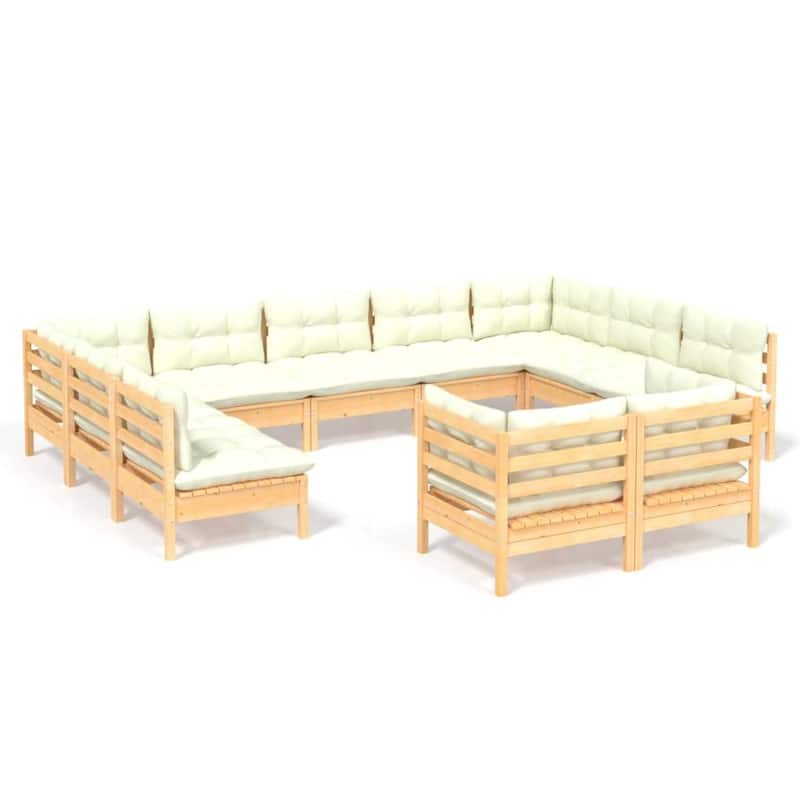 vidaXL Solid Pinewood Patio Lounge Set 11 Piece with Cushions Multi Colors - 25" x 25" x 24.6"