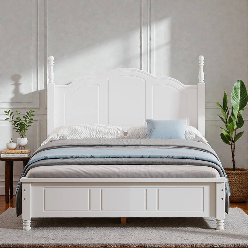 Retro Wood Platform Bed Frame with Headboard, Full Queen Bed with Wooden Slat Support, No Box Spring
